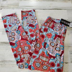 Red Pink Blue Hearts Skulls Halloween Women's Leggings OSFM